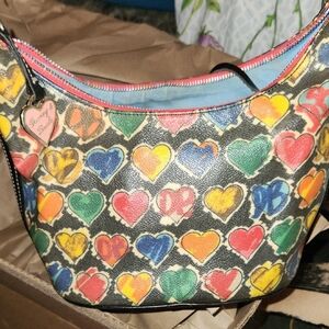 Dooney & Bourke Black Multicolor Heart Print Shoulder Bag